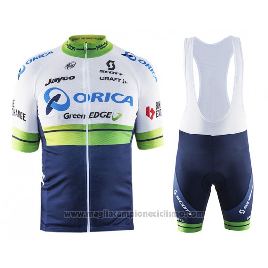 2016 Abbigliamento Ciclismo Orica GreenEDGE Bianco e Blu Manica Corta e Salopette